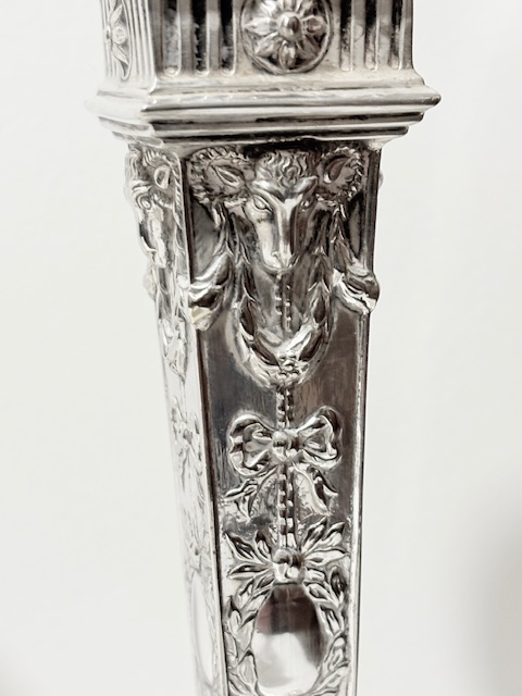 Handsome Pair of Old Sheffield Antique Candlesticks on Square Bases