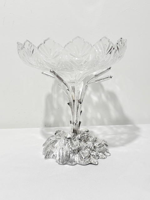 Antique Silver Plated and Cut Glass Centrepiece on a Rocky Base