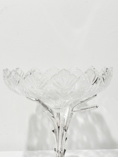Antique Silver Plated and Cut Glass Centrepiece on a Rocky Base