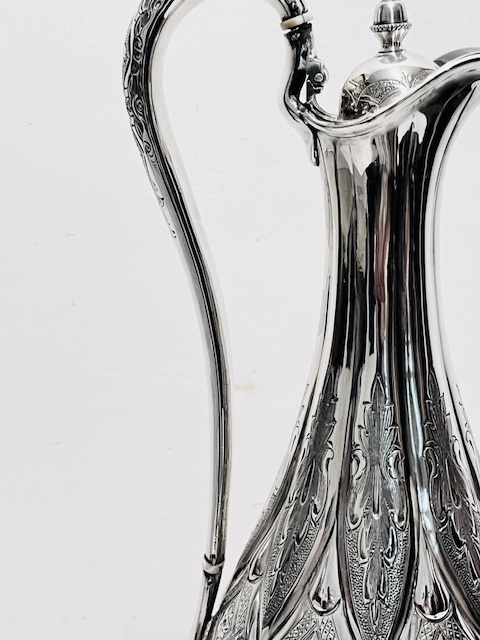 Handsome Antique Silver Plated Claret Jug with Acorn Finial Handsome Antique Silver Plated Claret Jug with Acorn Finial
