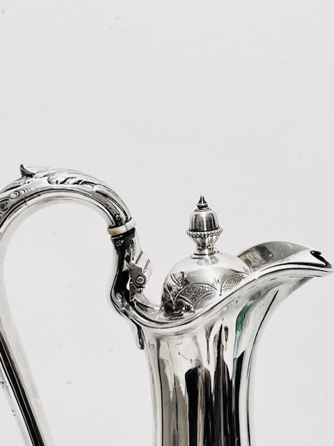 Handsome Antique Silver Plated Claret Jug with Acorn Finial Handsome Antique Silver Plated Claret Jug with Acorn Finial