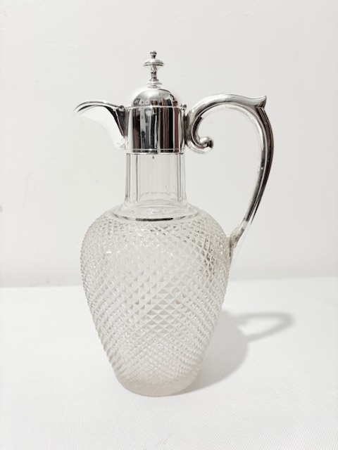 Antique Silver Plated and Cut Glass Claret or Port Jug with Hinged Lid