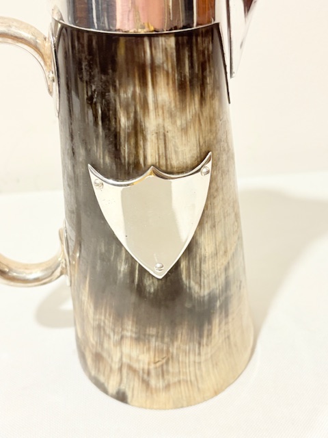 Unusual Antique Silver Plated and Cow Horn Claret Jug