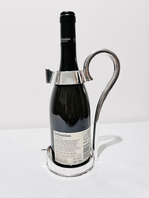 Antique Silver Plated Wine Bottle Holder with Curved Handle