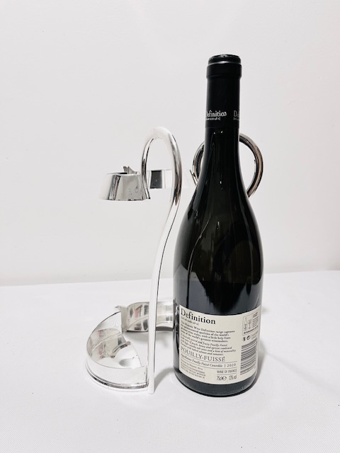 Antique Silver Plated Wine Bottle Holder with Curved Handle