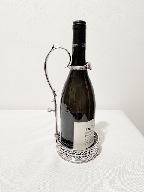 Antique Silver Plated Wine or Port Bottle Holder with Pierced Gallery