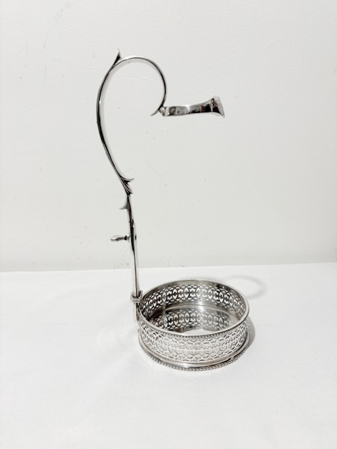 Antique Silver Plated Wine or Port Bottle Holder with Pierced Gallery