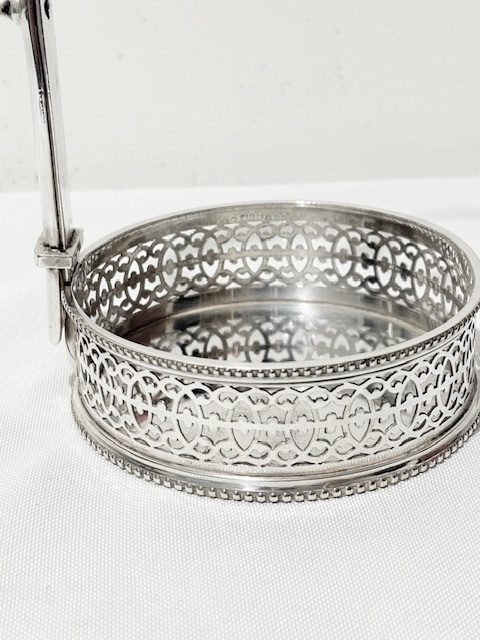 Antique Silver Plated Wine or Port Bottle Holder with Pierced Gallery