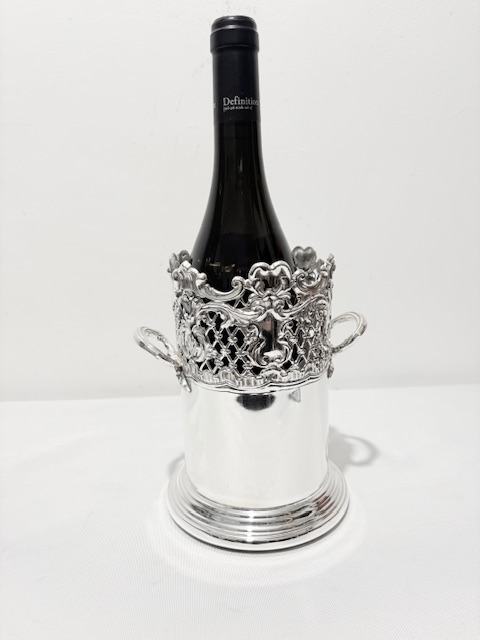 Antique Silver Plated Wine Bottle Sleeve with Two Side Handles