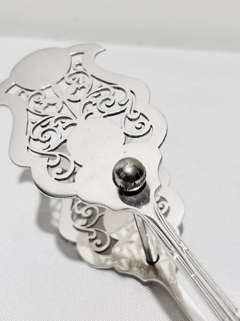 Antique Silver Plated Asparagus Tongs with Ribbon & Reed Decoration