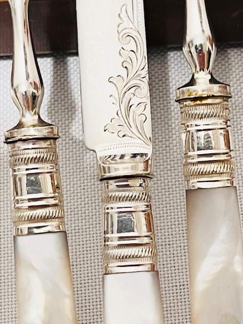 12 Place Setting Antique Silver Plated with Mother of Pearl Handles Fruit or Dessert Cutlery