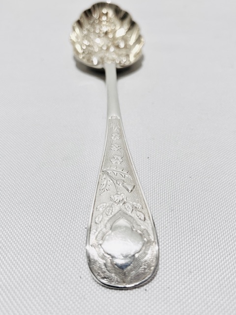 Pair of Dessert or Berry Serving Spoons Embossed with Fruit and Gilded Pair of Dessert or Berry Serving Spoons Embossed with Fruit and Gilded