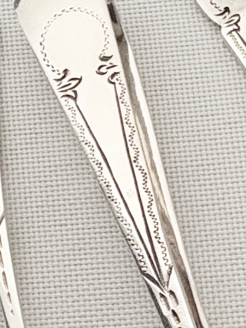 Boxed Antique Silver Plated Set of Six Teaspoons and Sugar Tongs