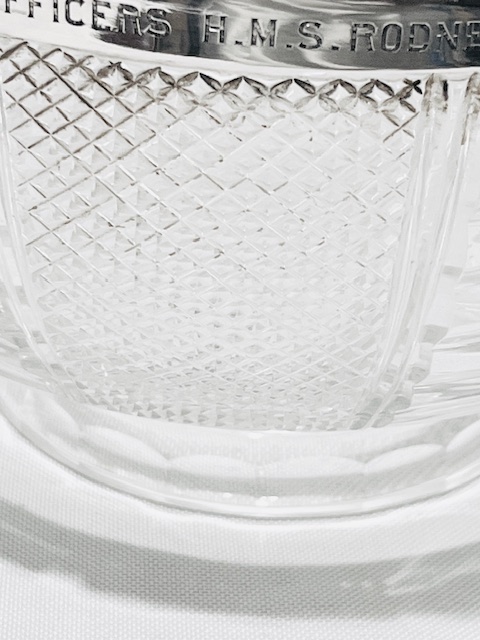 Antique Sterling Silver Mounted Cut Glass Salad Bowl with Naval Inscription