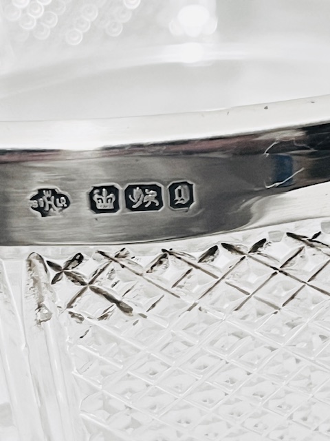 Antique Sterling Silver Mounted Cut Glass Salad Bowl with Naval Inscription