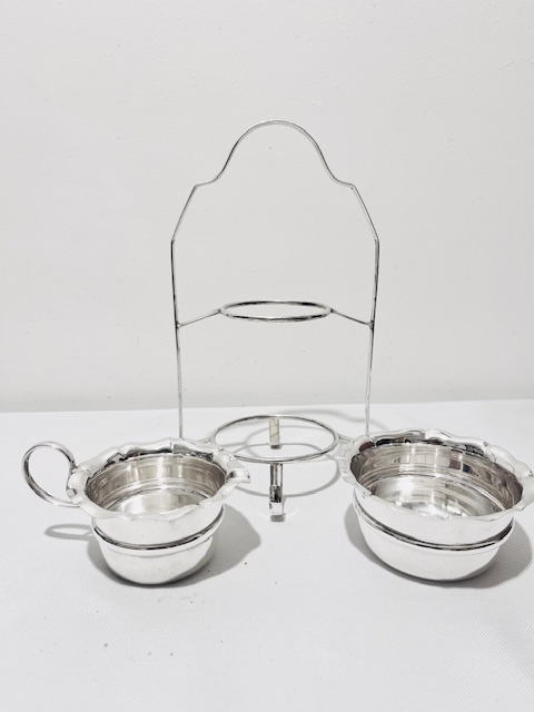 Vintage Silver Plated Cream & Sugar on Stand in the Form of a Miniature Cake Stand