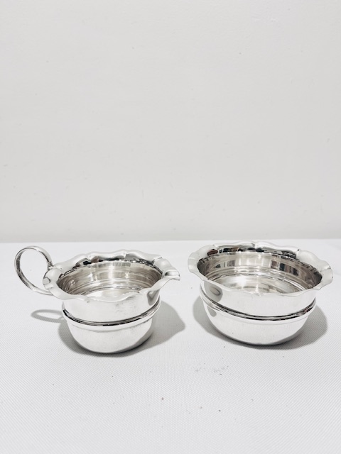 Vintage Silver Plated Cream & Sugar on Stand in the Form of a Miniature Cake Stand