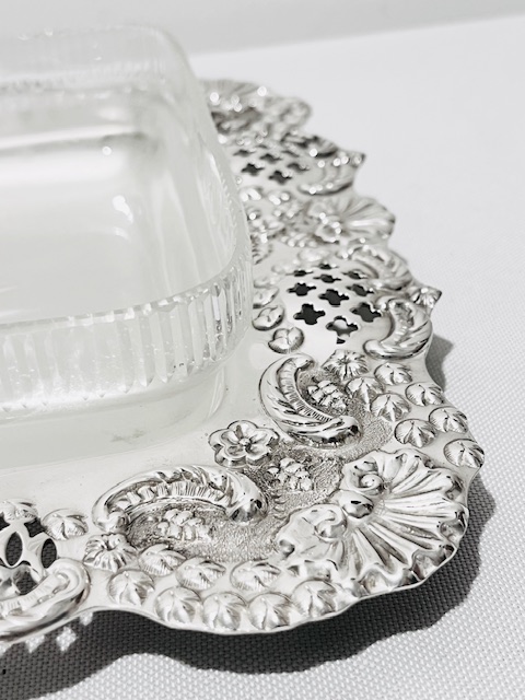 Unusual Antique Silver Plated and Frosted Glass Serving Dish