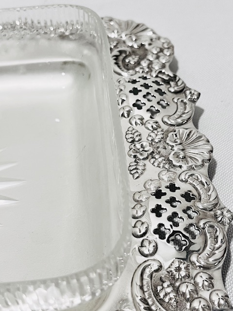 Unusual Antique Silver Plated and Frosted Glass Serving Dish