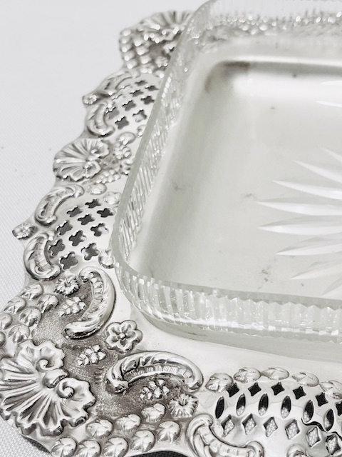 Unusual Antique Silver Plated and Frosted Glass Serving Dish