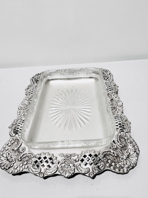 Unusual Antique Silver Plated and Frosted Glass Serving Dish