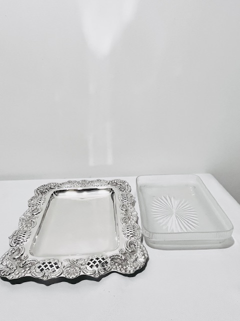 Unusual Antique Silver Plated and Frosted Glass Serving Dish