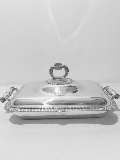 Antique Old Sheffield Plate Entree Dish with Scrolled Handles
