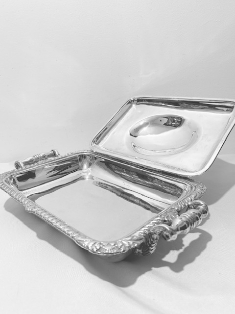 Antique Old Sheffield Plate Entree Dish with Scrolled Handles