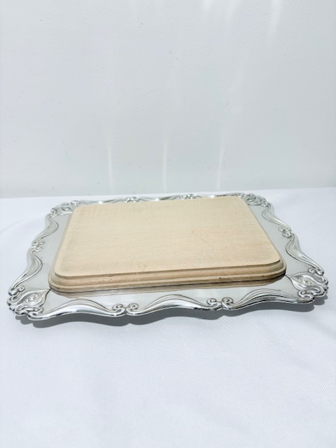 Silver Plated and Wooden Bread or Cheese Board on Tray