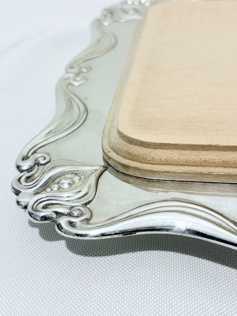 Silver Plated and Wooden Bread or Cheese Board on Tray
