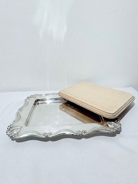 Silver Plated and Wooden Bread or Cheese Board on Tray
