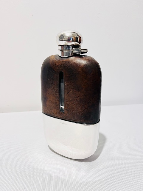 Silver Plated and Leather Bound Antique Hip Flask