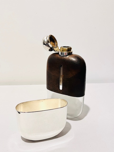 Silver Plated and Leather Bound Antique Hip Flask