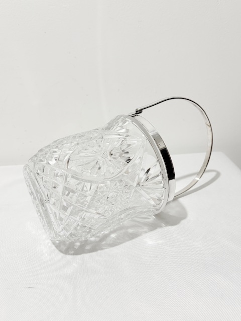 Vintage Swing Handle Silver Plated and Cut Glass Ice Pail or Bucket