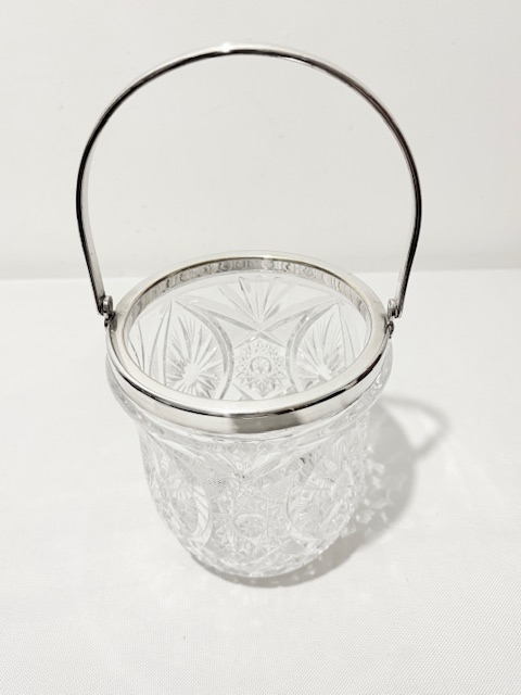 Vintage Swing Handle Silver Plated and Cut Glass Ice Pail or Bucket