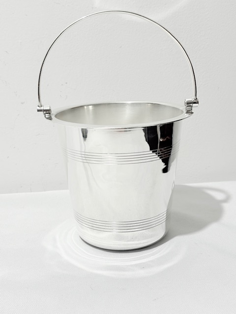 Vintage Cylindrical Silver Plated Ice Pail or Bucket with Swing Handle