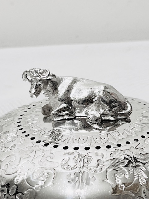 Silver Plated and Glass Butter Dish with Circular Wavy Shaped Tray