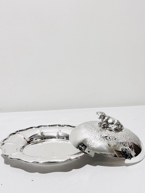 Silver Plated and Glass Butter Dish with Circular Wavy Shaped Tray