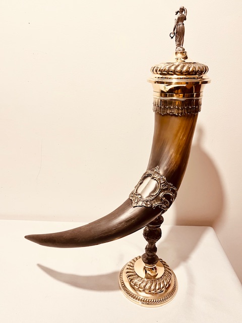 Decorative Antique Brass Mounted Cow Horn by WMF
