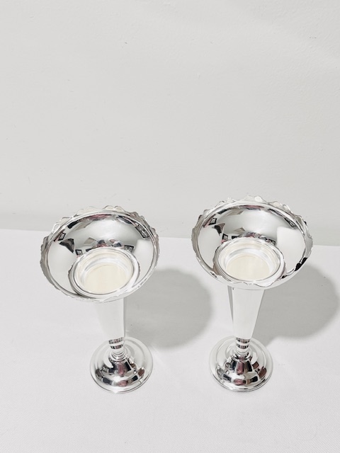 Pair of Vintage Silver Plated Flower Vases