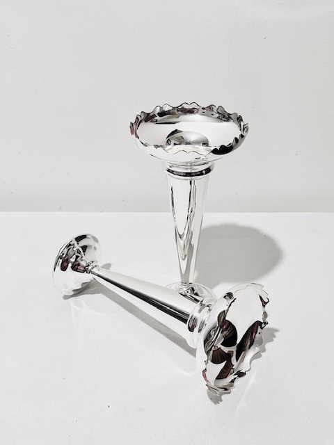 Pair of Vintage Silver Plated Flower Vases