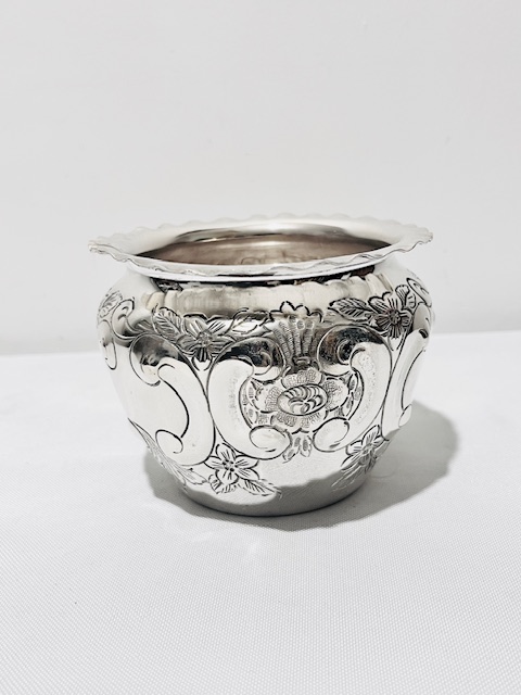 Antique Silver Plated Fern or Plant Pot with Flared Frilled Top