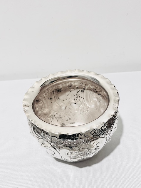 Antique Silver Plated Fern or Plant Pot with Flared Frilled Top