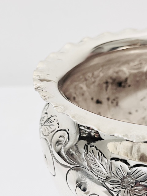 Antique Silver Plated Fern or Plant Pot with Flared Frilled Top