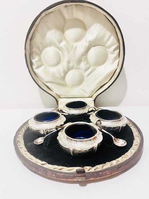 Set of Four Boxed Antique Silver Plated Salt Cellars