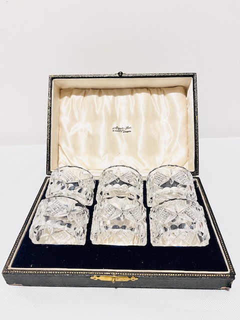 Set of Six Crystal Napkin Rings in Original Box (c.1940)