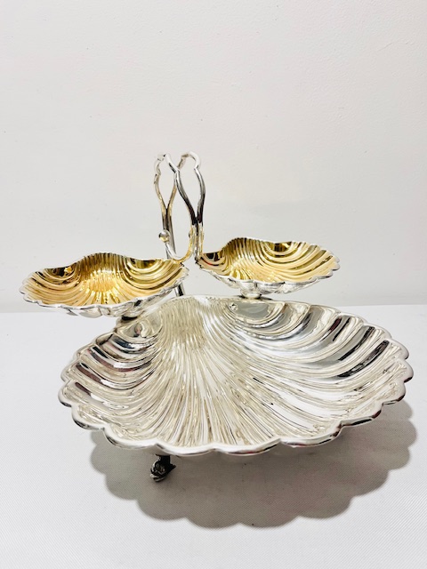 Antique Silver Plated Triple Shell Dish (c.1900)
