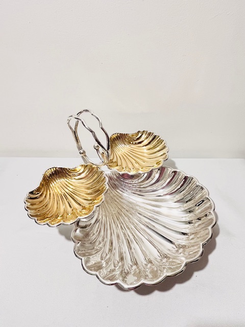 Antique Silver Plated Triple Shell Dish on Realistic Dolphin Feet