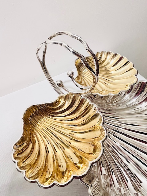 Antique Silver Plated Triple Shell Dish on Realistic Dolphin Feet