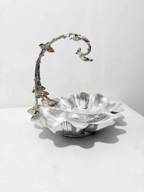 Antique Silver Plated Grapes Stand with Two Sectioned Dish